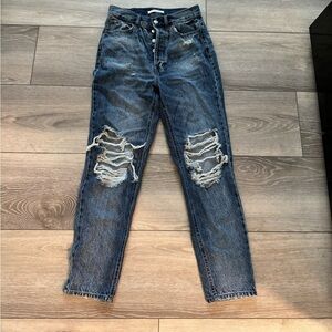 Pacsun ultra high-rise, dark wash, distressed, slim jeans
